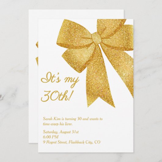 Glitter Bow “It’s My 30th!” Funny Adult Birthday  招待状 (正面/裏面)