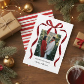 Glitter Bow with Photo Minimalist Christmas Card