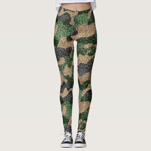 Glitter Camo Pattern – Sparkling Military-Inspired レギンス (正面)