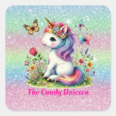 Glitter candy unicorn meadow wildflowers  スクエアシール (正面)
