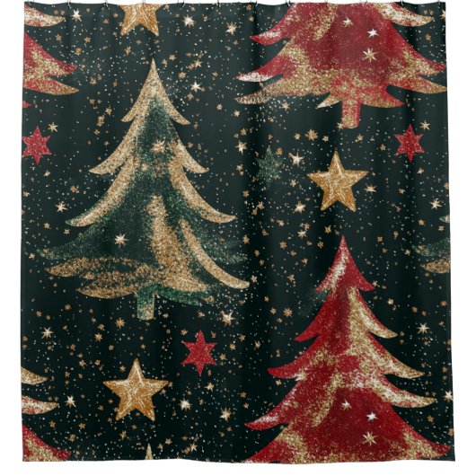 Glitter Christmas Trees & Stars (3) シャワーカーテン (正面)