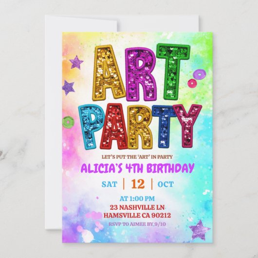 Glitter Colorful Sequin Art Party Birthday 招待状 (正面)