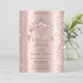 Glitter Confetti Floral Crown Baby Shower 招待状 (スタンド正面)