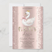 Glitter Confetti Floral Swan Bow Baby Shower 招待状 (正面)