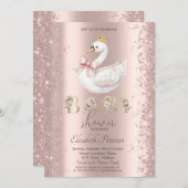 Glitter Confetti Floral Swan Bow Baby Shower 招待状 (正面/裏面)