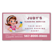 Glitter Cute Cleaning Lady QR code House Keeping マグネット名刺 (正面)