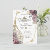 Glitter Dress,Butterfly Chic Roses Quinceañera 招待状 (スタンド正面)