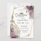 Glitter Dress,Butterfly Chic Roses Quinceañera 招待状 (正面)