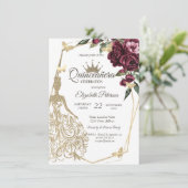 Glitter Dress,Butterfly Roses Burgundy Quinceañera 招待状 (スタンド正面)