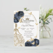 Glitter Dress,Butterfly Roses Navy BlueQuinceañera 招待状 (スタンド正面)