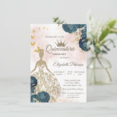 Glitter Dress,Gold Butterflies Green Roses 15th  招待状 (スタンド正面)