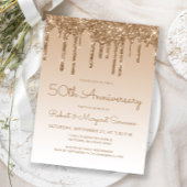 Glitter Drip Gold 50th Anniversary Invitation ポストカード