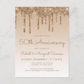 Glitter Drip Gold 50th Anniversary Invitation ポストカード (正面)