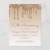 Glitter Drip Gold 50th Anniversary Invitation ポストカード (正面)