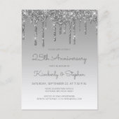 Glitter Drip Silver 25th Anniversary Invitation ポストカード (正面)