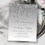 Glitter Drip Silver 25th Anniversary Invitation ポストカード