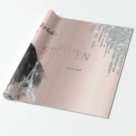 Glitter Drips,Dress,Eiffel Tower Sweet 16 ラッピングペーパー