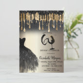 Glitter Drips Dress Wine Glass Gold 60th  招待状 (スタンド正面)