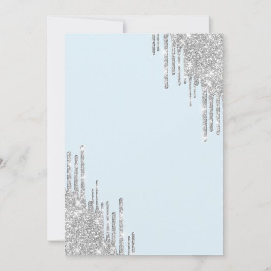  Glitter Drips Eiffel Tower Bow Blue Sweet 16   招待状 (裏面)