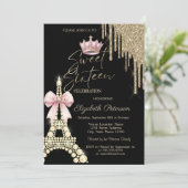 Glitter Drips,Eiffel Tower Bow Crown Sweet 16  招待状 (スタンド正面)