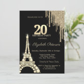 Glitter Drips,Eiffel Tower Diamonds 20th Birthday 招待状 (スタンド正面)