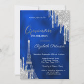 Glitter Drips, Eiffel Tower Royal Blue Quinceañera 招待状 (正面)
