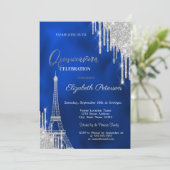 Glitter Drips, Eiffel Tower Royal Blue Quinceañera 招待状 (スタンド正面)