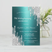 Glitter Drips Green Wedding Anniversary 招待状 (スタンド正面)