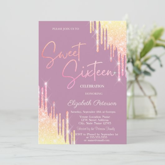  Glitter Drips Light Blue Sweet 16   招待状 (スタンド正面)