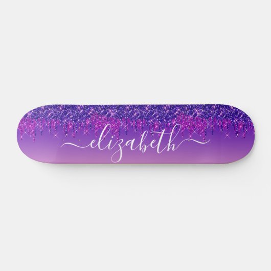 Glitter Drips Personalized Purple Pink スケートボード (横)
