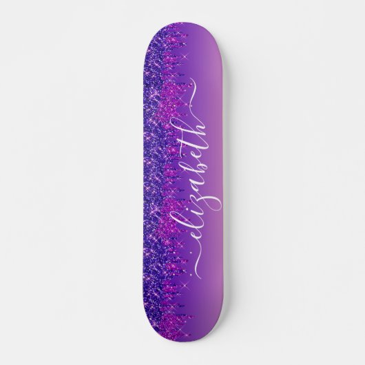 Glitter Drips Personalized Purple Pink スケートボード (正面)