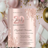 Glitter Drips Rose Gold 20th Birthday Party 招待状