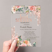 Glitter Drips Rose Gold High Heels Roses Sweet 16 アクリル招待状 (インサイチュ (ポータブル))