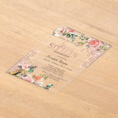 Glitter Drips Rose Gold High Heels Roses Sweet 16  アクリル招待状 (レイダウン)