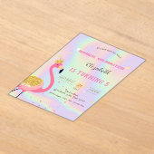 Glitter Flamingo, Holographic Birthday アクリル招待状 (レイダウン)