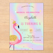 Glitter Flamingo, Holographic Birthday アクリル招待状 (正面)