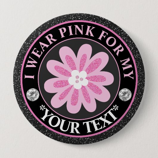 Glitter Flower Breast Cancer Awareness Design 缶バッジ (正面)