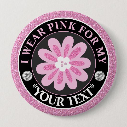 Glitter Flower Breast Cancer Awareness Design 缶バッジ (正面)