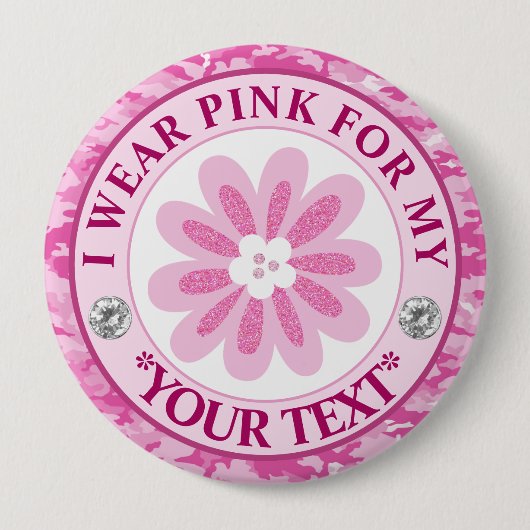 Glitter Flower Breast Cancer Awareness Design 缶バッジ (正面)