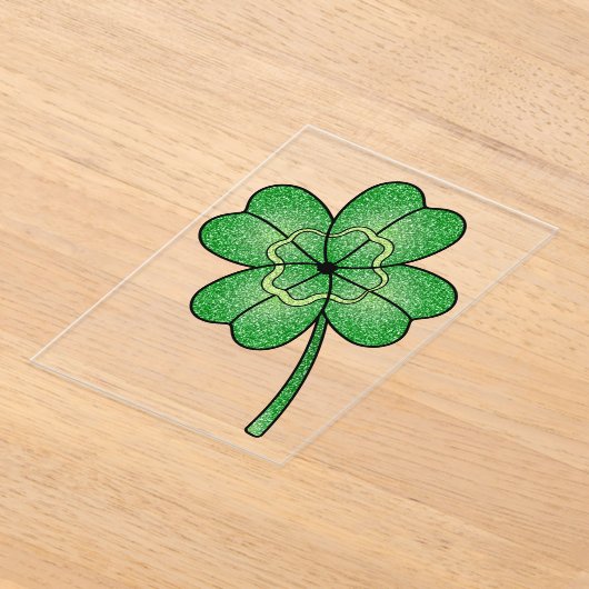 Glitter Four Leaf Clover アクリル招待状 (レイダウン)
