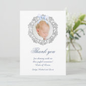 Glitter Frame Blue Bow Baptism Thank You Card 招待状 (スタンド正面)