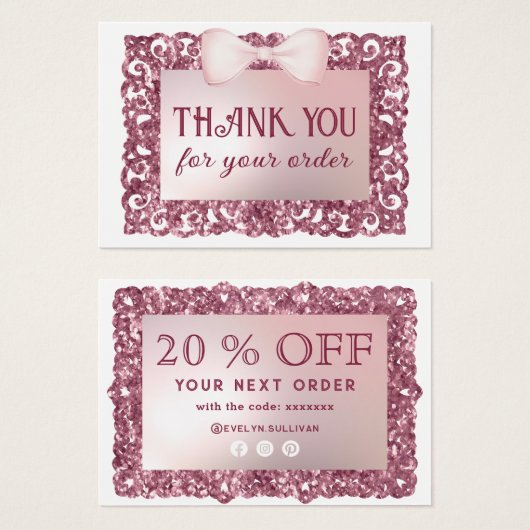 Glitter Frame Pink Bow discount card (正面&裏面)