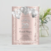Glitter Frame,Silver Crown,Balloons 20th Birthday 招待状 (スタンド正面)