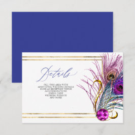 Glitter Gold Blue Purple Peacock Plume Wedding エンクロージャーカード