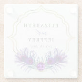 Glitter Gold Blue Purple Peacock Plume Wedding ガラスコースター (裏面)