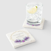 Glitter Gold Blue Purple Peacock Plume Wedding ストーンコースター (横)