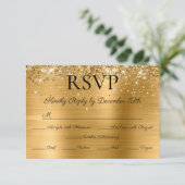 Glitter Gold Foil Elegant Calligraphy Wedding 出欠カード (スタンド正面)