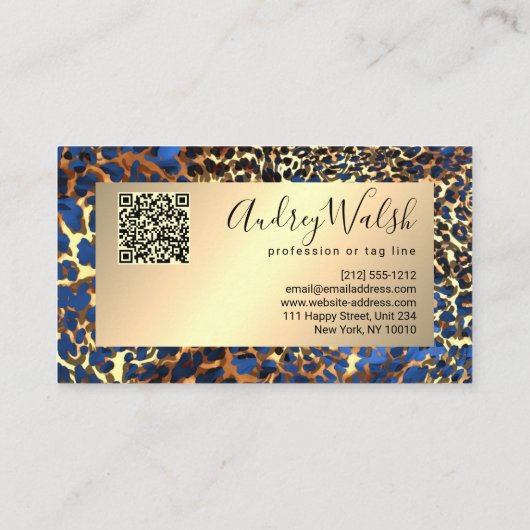  Glitter Gold Luxury QR Code Animal Skin Leopard 名刺 (裏面)