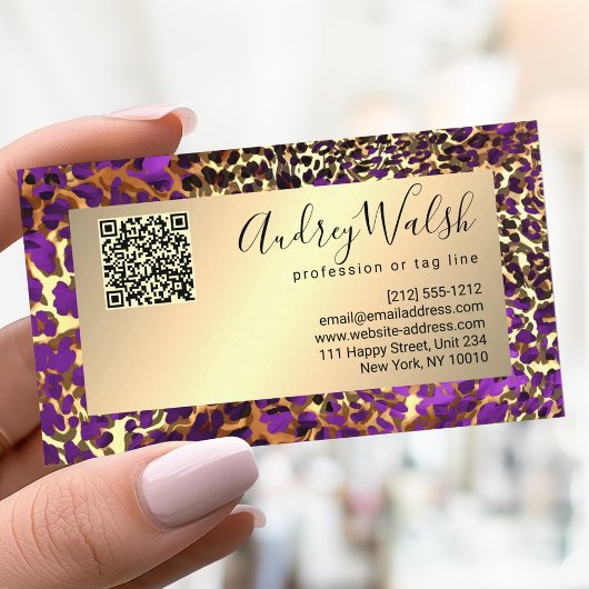 Glitter Gold Luxury QR Code Animal Skin Leopard 名刺