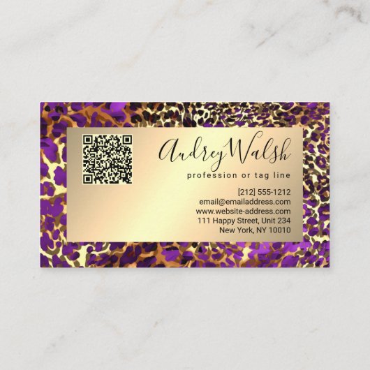  Glitter Gold Luxury QR Code Animal Skin Leopard 名刺 (裏面)